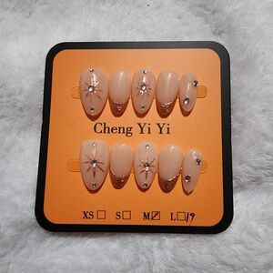 Nude Rhinestone Press-On Nails - Medium